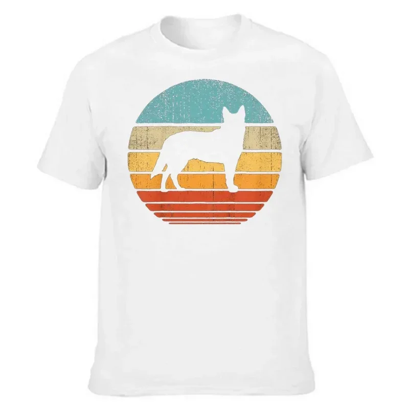 Blue Heeler Australian Cattle Dog Retro Vintage Sunset T Shirts Streetwear Short Sleeve Birthday Gifts Summer Style T-Shirt Men