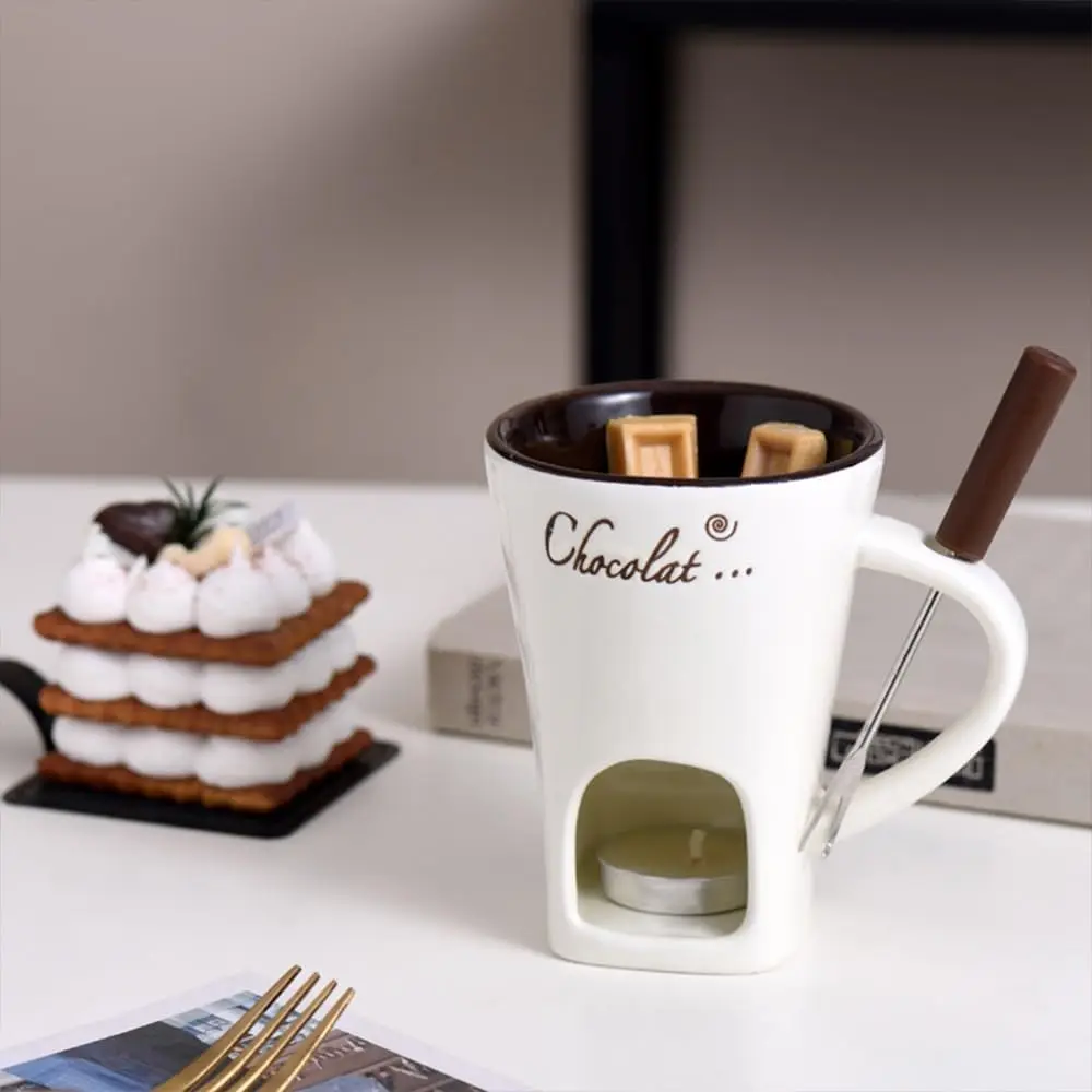 

Chocolate Fondue Cup Creative Design Candle Heated Cup Melting Chocolate Mug High Quality Ceramic Hot Pot Set For Family Home