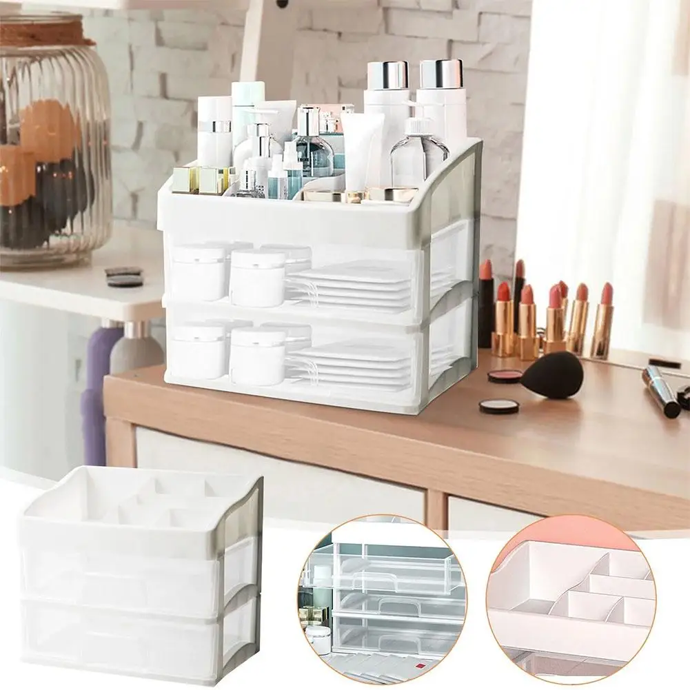Plastic Drawer Makeup Storage Box Dormitory Finishing Shelf Cosmetics Skin Care Dressing Table Desktop Stationery Box