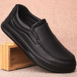 2024 New Handmade Genuine Leather Shoes British Style Business Casual Loafer Round Toe Thick Soft-soled Comfortable Shoes