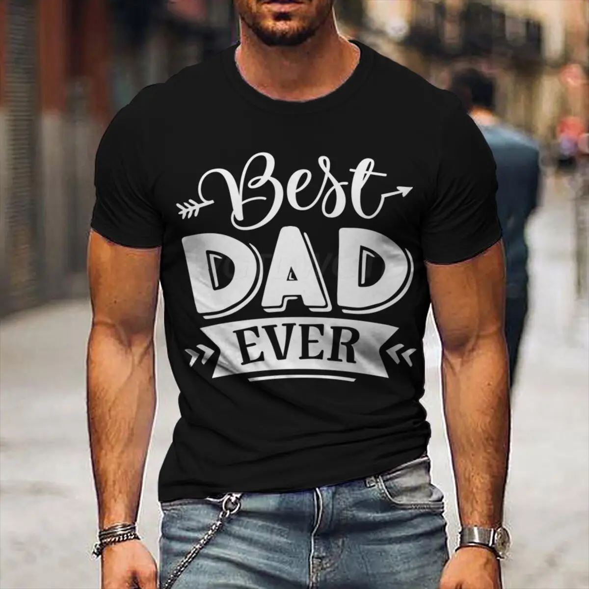 Best Dad Ever Arrow Decor Letter Print Tee Mens Casual O Neck Short Sleeve Tshirt Dad Birthday & Father Day Gift Daily Tops