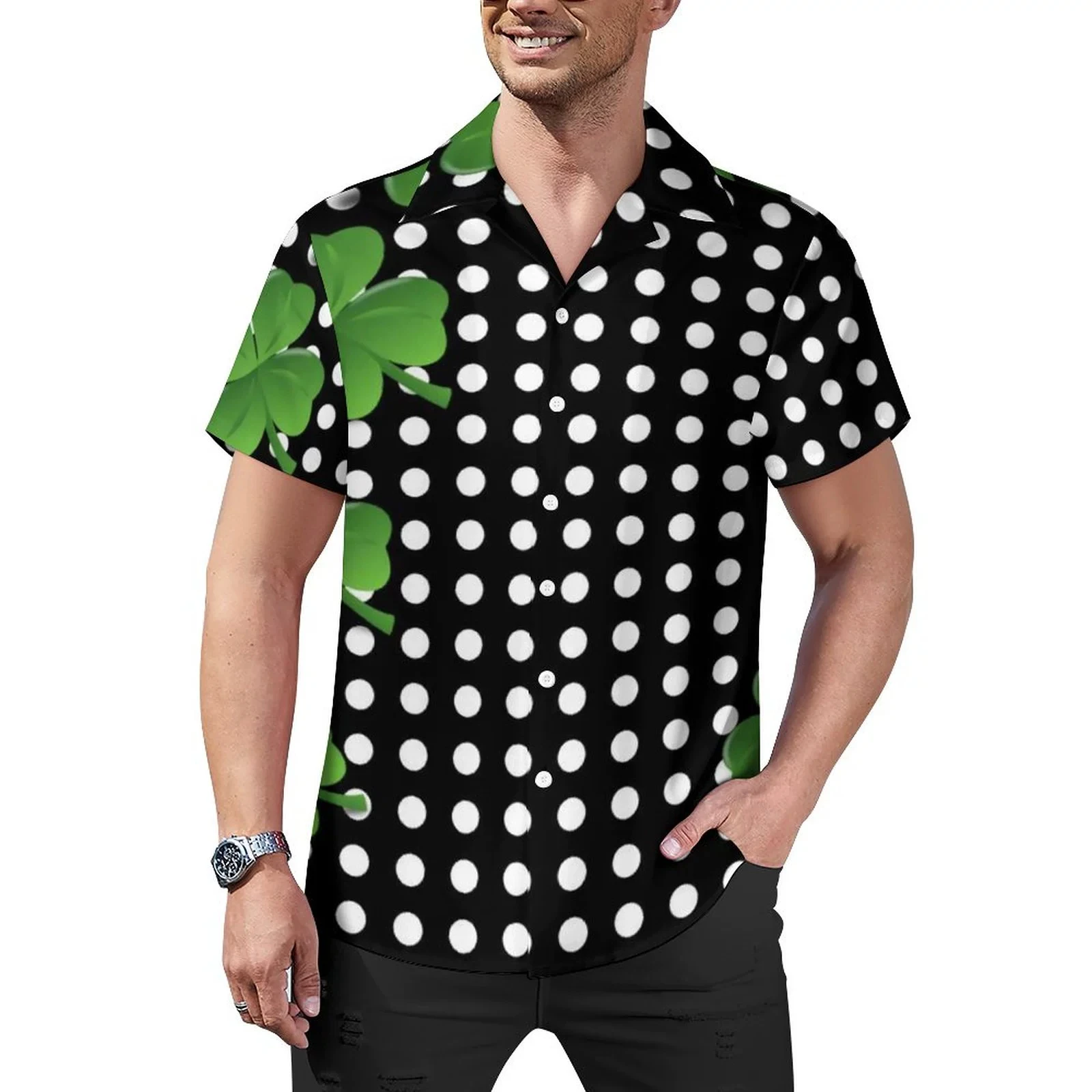 

Men's summer British design style polka dot print comfortable high-quality short sleeved shirt fashionable casual streetwear