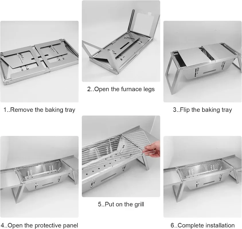 Portable Charcoal Grill Folding Barbecue Small BBQ Grill Lightweight Stainless Steel Table Top Grill with Carry Bag for Outdoor