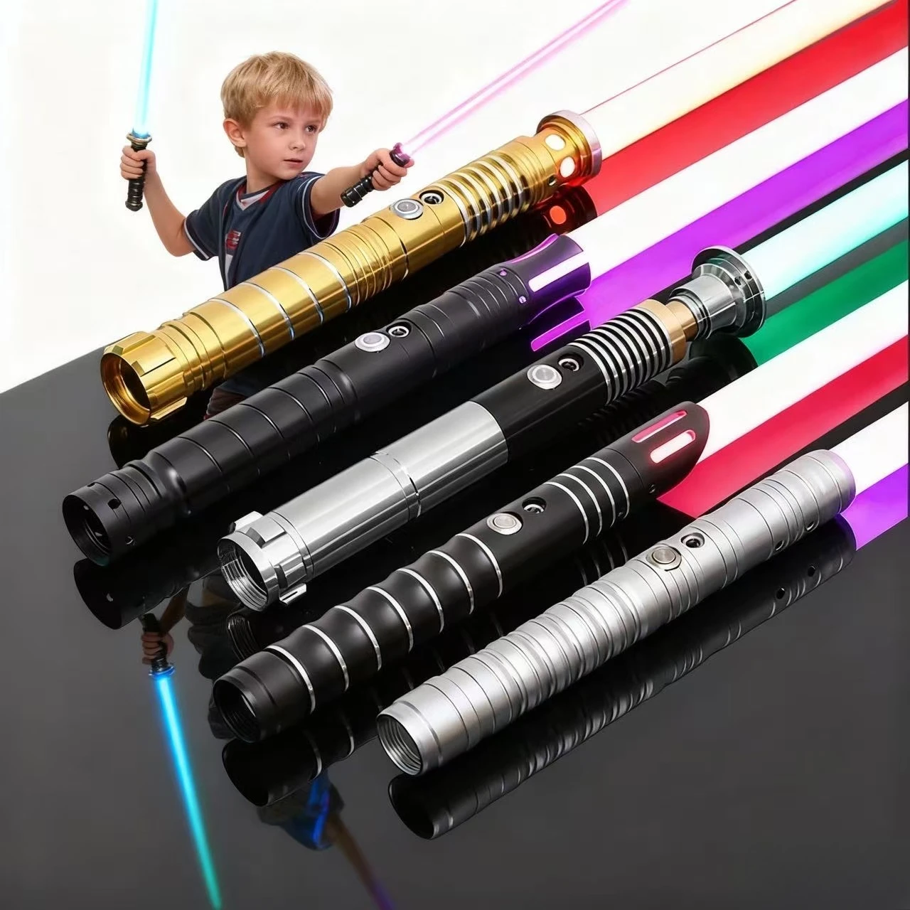 

Металлическая ручка RGB Косплей Двусторонний световой меч Лазерный меч 16 цветов Изменение светодиодов Переключаемый звук и свет для мальчиков и девочек Подарок