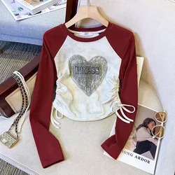 Girls T Shirts Long Sleeve Tops for Kids Children's Printed T-shirt Spring Autumn Design Drawstring Teenager Outfits Clothing