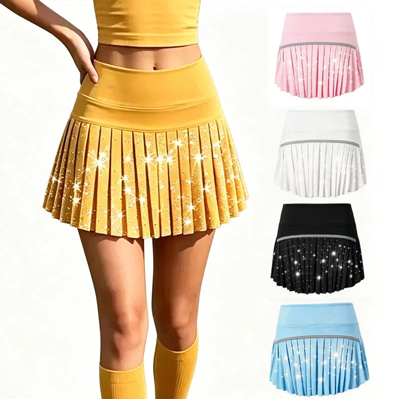 New Sequins Summer Sports Shorts Women Pleated Mini Skirt Anti Glare Short Skirt Running Outdoor Fitness Breathable Tennis Skirt