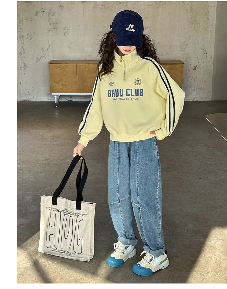 Neues Herbst-Kinder-Y2K-Rollkragen-Sweatshirt mit halbem Reißverschluss für Mädchen, lässiges Streetwear-Outfit, Kinder-Teenager-Modekleidung – Detail 9
