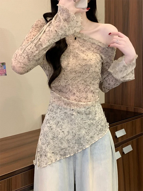 Ele Sweet adient Dyeing Long Sve Slim Fit oulder Design Top for Women Casual Sle Commute Suitable Soft Pastel Color