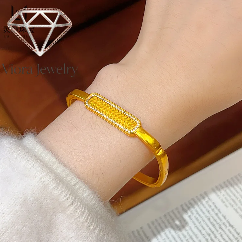Viora Jewelry 9999 National Rhyme Series Square Point Diamond Wheat Ear Bracelet 24K Real Gold Filigree Braided Heritage Bracele