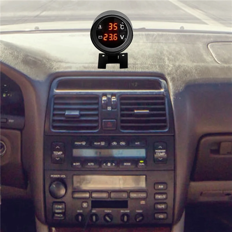 

AS-Round Led Digital Car Truck Water Temp Gauge Temperature Sensor Temperatura Moto + Voltmeter Volt Voltage Meter 2 In 1