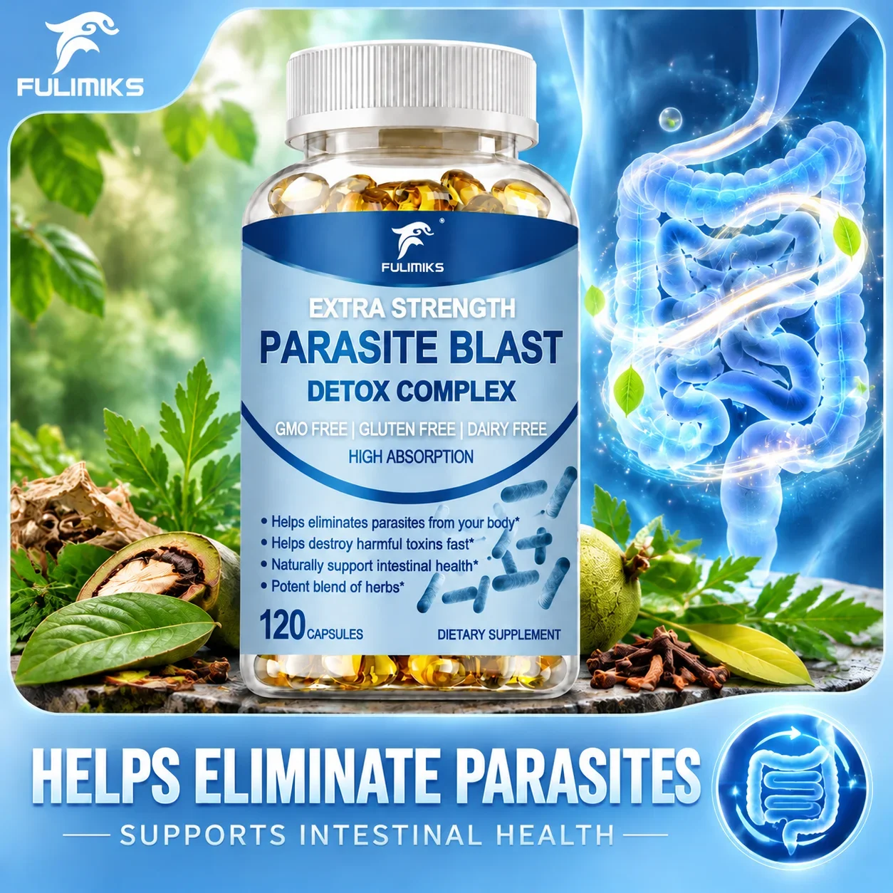 Parasite Blast Detox Complex Supplement, Support Gut & Stomach, Absorption, Digestive Health, Detox, Bloating, Immune, Metabolic