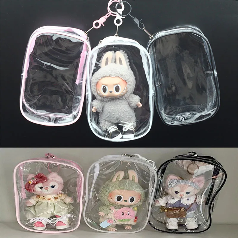 Outgoing Packsts with Keychain for Labubu Cotton Doll GSC Doll Transparent Backpack 1/12 Bjd Accessories 1 Pieces Baby Bag