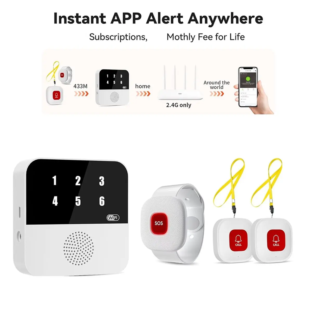 واي فاي مقدم الرعاية النداء نظام الاتصال الذكي عرض المتصل معصمه + 2 أزرار الاتصال، زر تنبيه الطوارئ لكبار السن #2