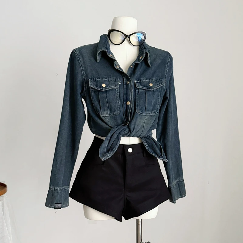 Denim Jacket For Women Vintage Single Breasted Lapel Long Sleeve Jackets Fashion Female High Street Outerwear Denim Coats