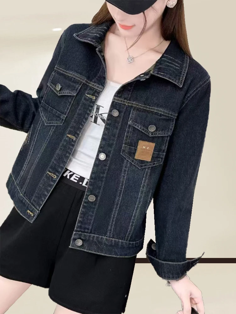 

Sli ort джинсовый тюнер женский ранняя осень новая мода маленький размер модный топ с воротником в стиле ретро модный чистый цвет