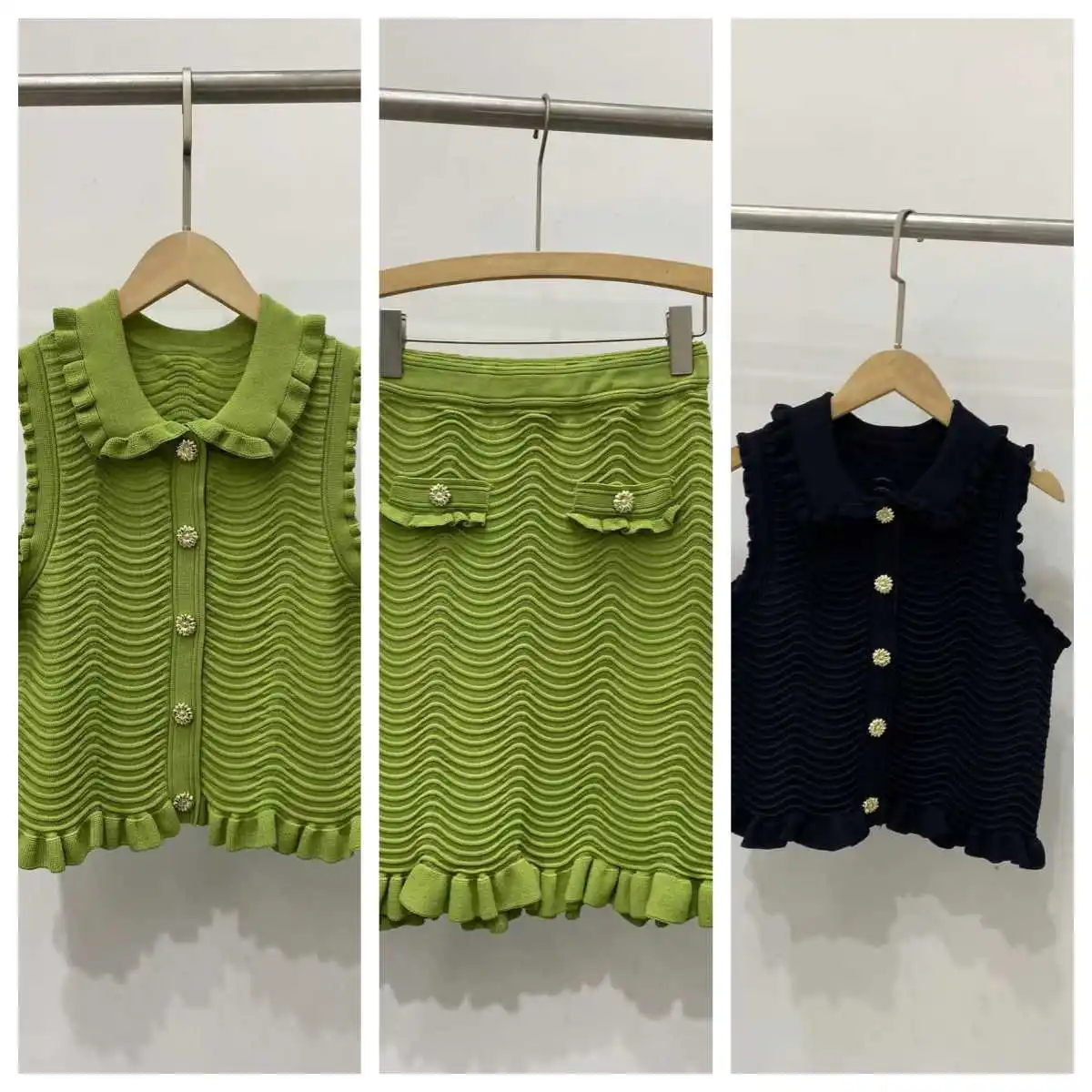 

2 Colors Women's Wavy Knit Set Sleeveless Vest + Mini Skirt Versatile Suit 2026 Summer ﻿
