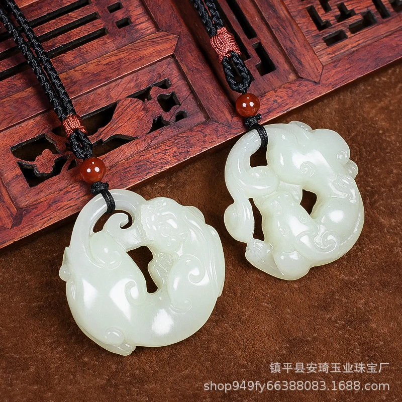 

Hetian Pixiu Men and Women, Natural White 3D Hollow Pendant, Jade Necklace