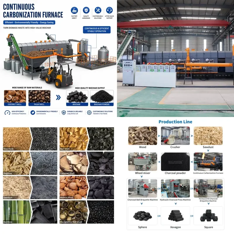 High Efficiency Continuous Carbonization Furnace for Sawdust Biomass Palm Kernel Shell Charcoal Manufacturing Machine