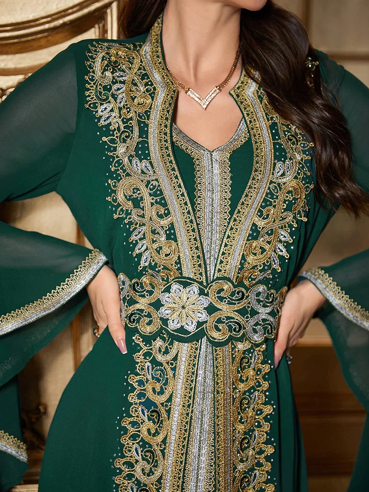 TOLEEN 2024 Luxury Elegant Arabian Kaftan Jalabiya Party Evening Modest Dress Women Embroidered Applique Trumpet Sleeve Dresses