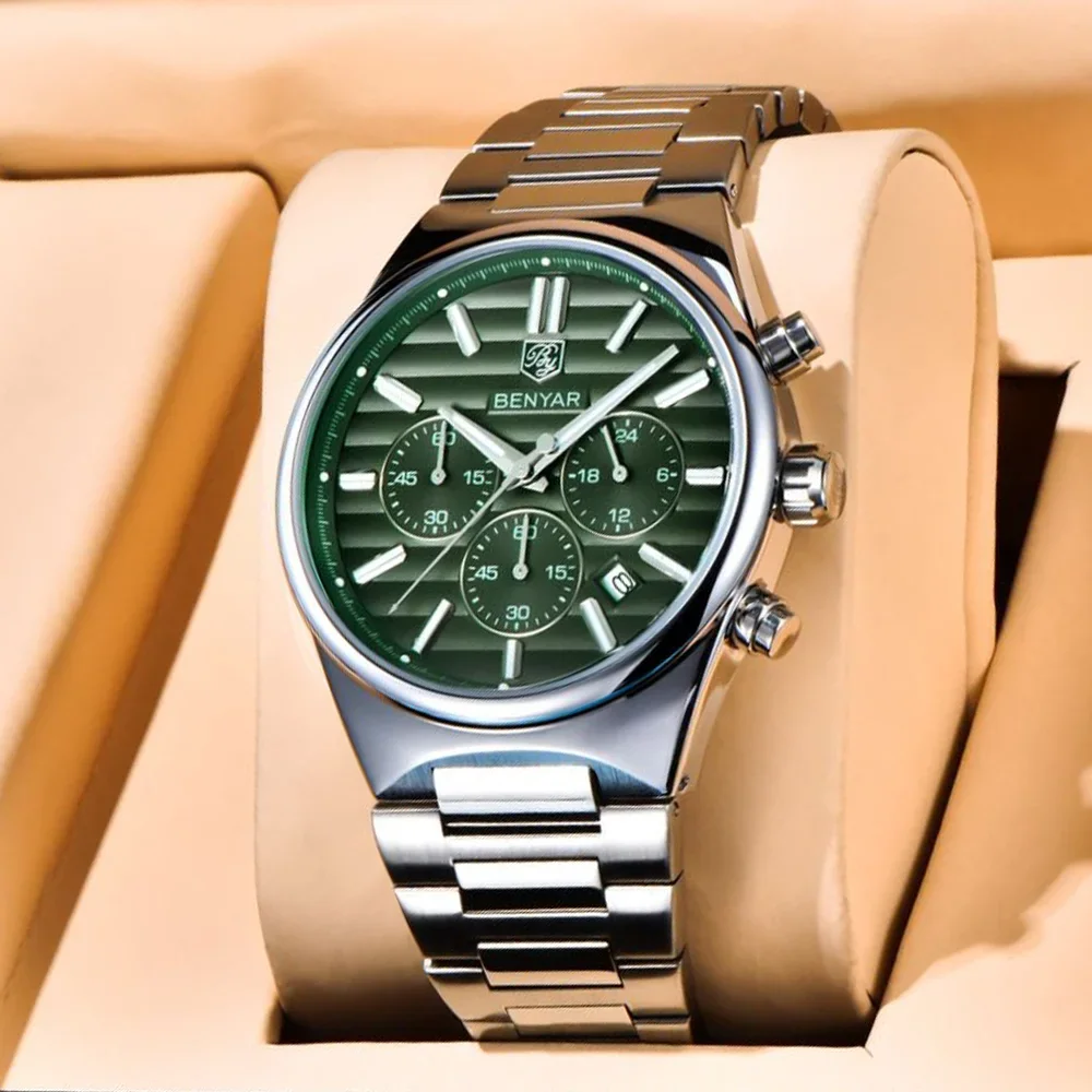 

BENYAR 5214M New Business Elegant Men's Quartz Watch Hot Selling Waterproof Chronograph Night Light Calendar Watch Reloj Hombre