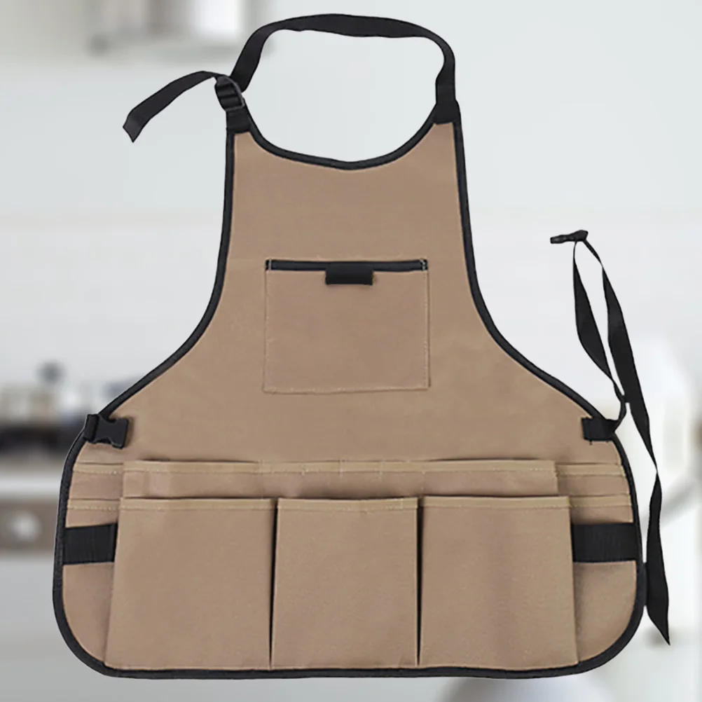 

Oxford Tool Apron Gardening Garage Longlasting Fabric Adjustable Straps Multipockets Easy Clean Waterproof Khaki