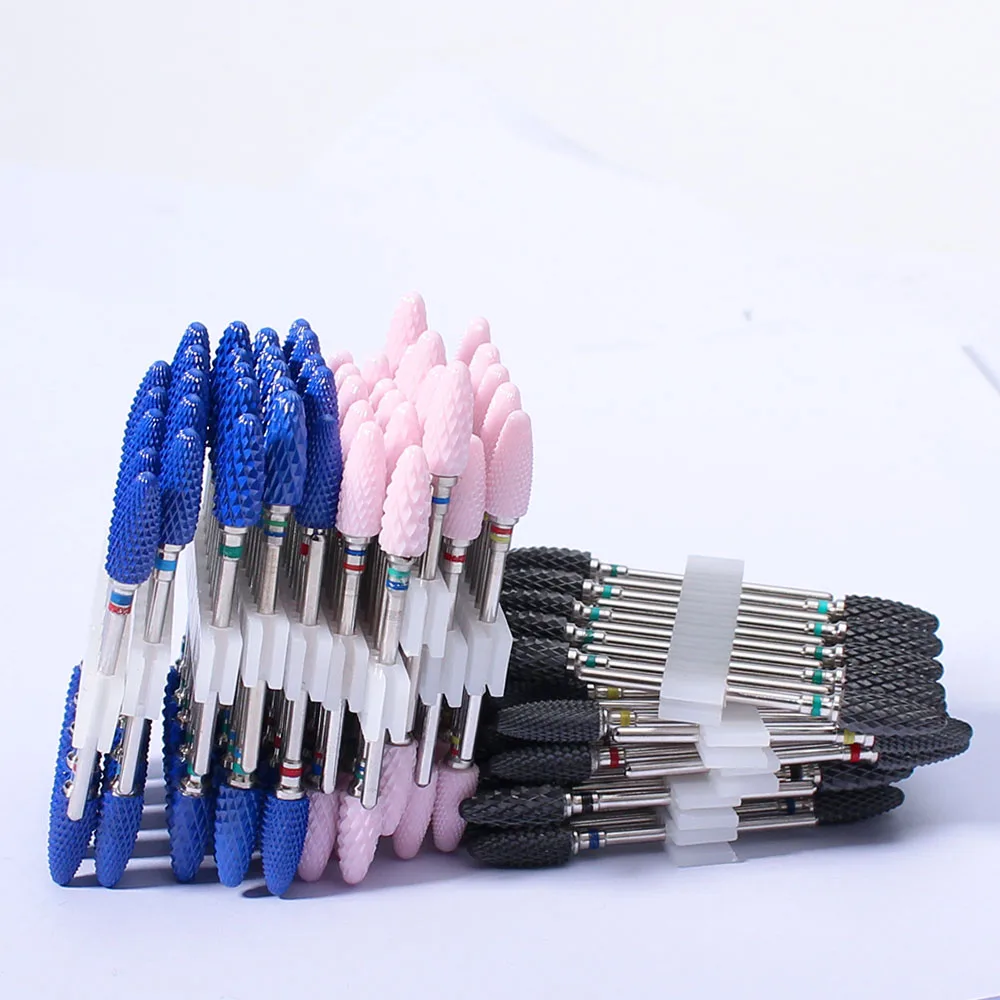 10pc/Set Ceramic Milling Cutter Pink Nail Drill Bits for Manicure Drills Electric Cuticle Remove Files Gel Polish Burr Tools