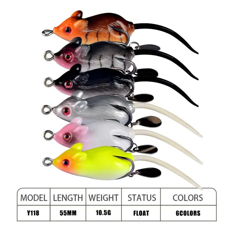 10PCS Eyes Soft Mouse Bait Bells Sound 5.5cm 9.5g fishing lure Frog Silicon Artificial Set Sea Swim Bait