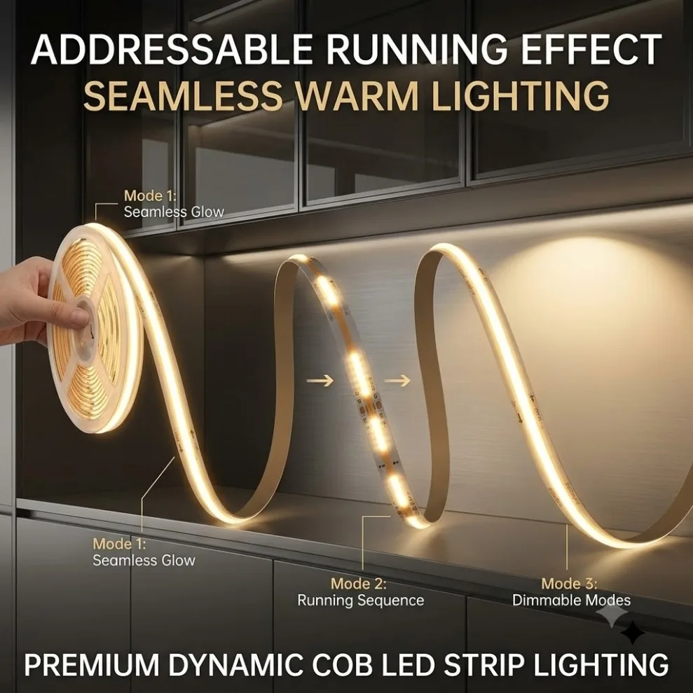 5m-20m WS2811 IC COB LED Strip DC24V 360LEDs/m Addressable Running Water Flowing Light with Wireless Controller Power Supply Kit
