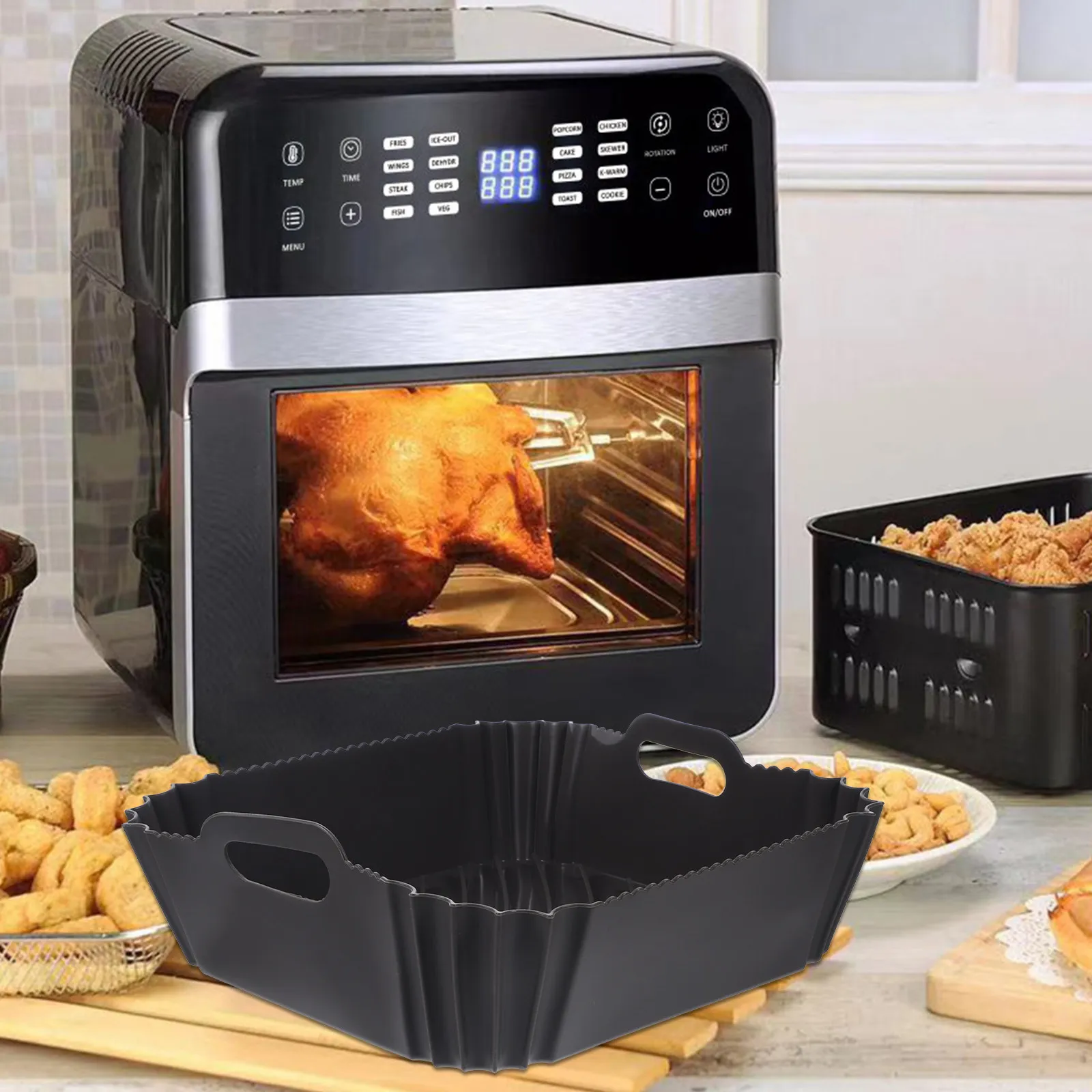 

Многоразовый силиконовый вкладыш для аэрофритюрницы, антипригарный, для хрустящих крылышек, чипсов, закусок, термостойкий, для кухонной аэрофритюрницы