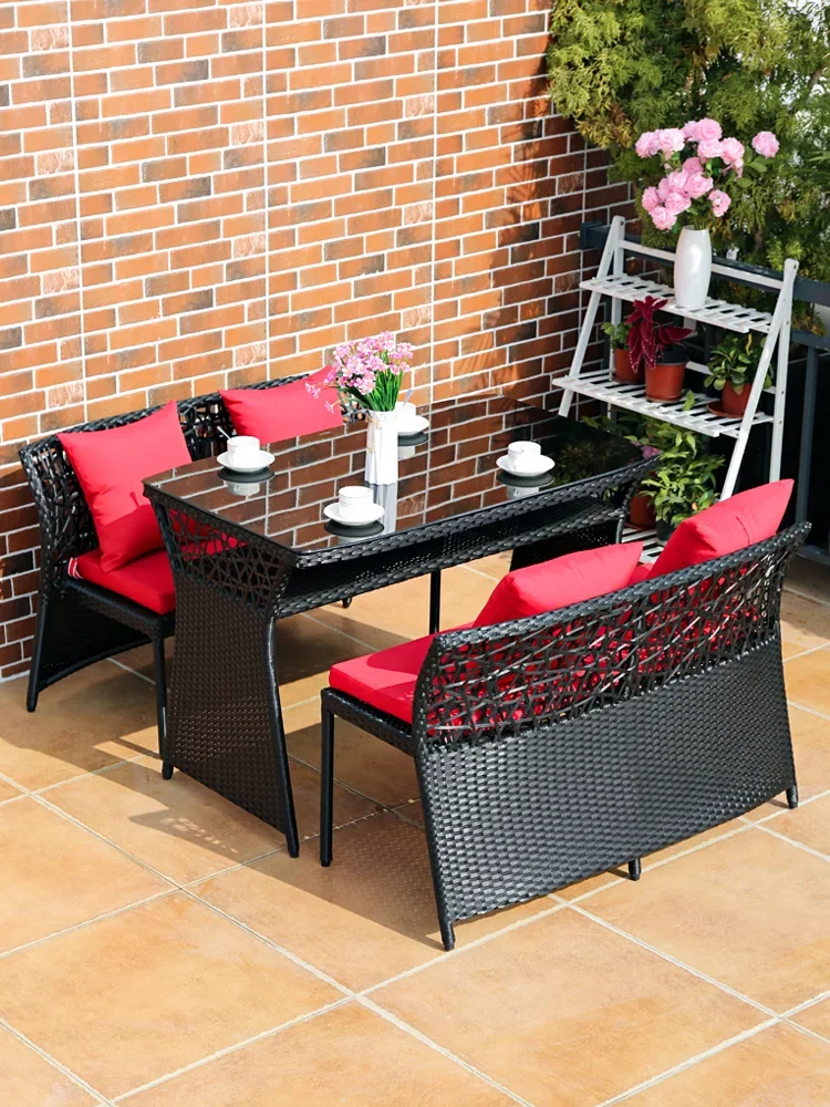 

Balcony rattan chair, outdoor garden, waterproof, sunscreen backrest chair, courtyard storage table and chair