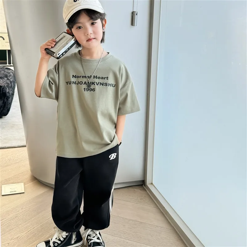 2024 Summer New Boys' Trendy Style Pure Cotton Short sleeved T-shirt Children's Korean Half Sleeve