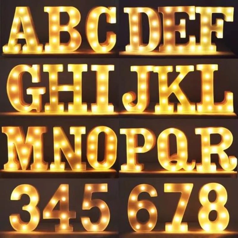 Luxury Alphabet Letter LED Lights Luminous Number Lamp Battery Night Light for Home Wedding Birthday Christmas Party Decoration