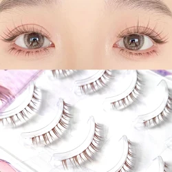 5 Pairs Brown Colors Bottom False Eyelashes Short Lower Eye Lashes Handmade Clear Band Soft Reusable Eyelash Extension