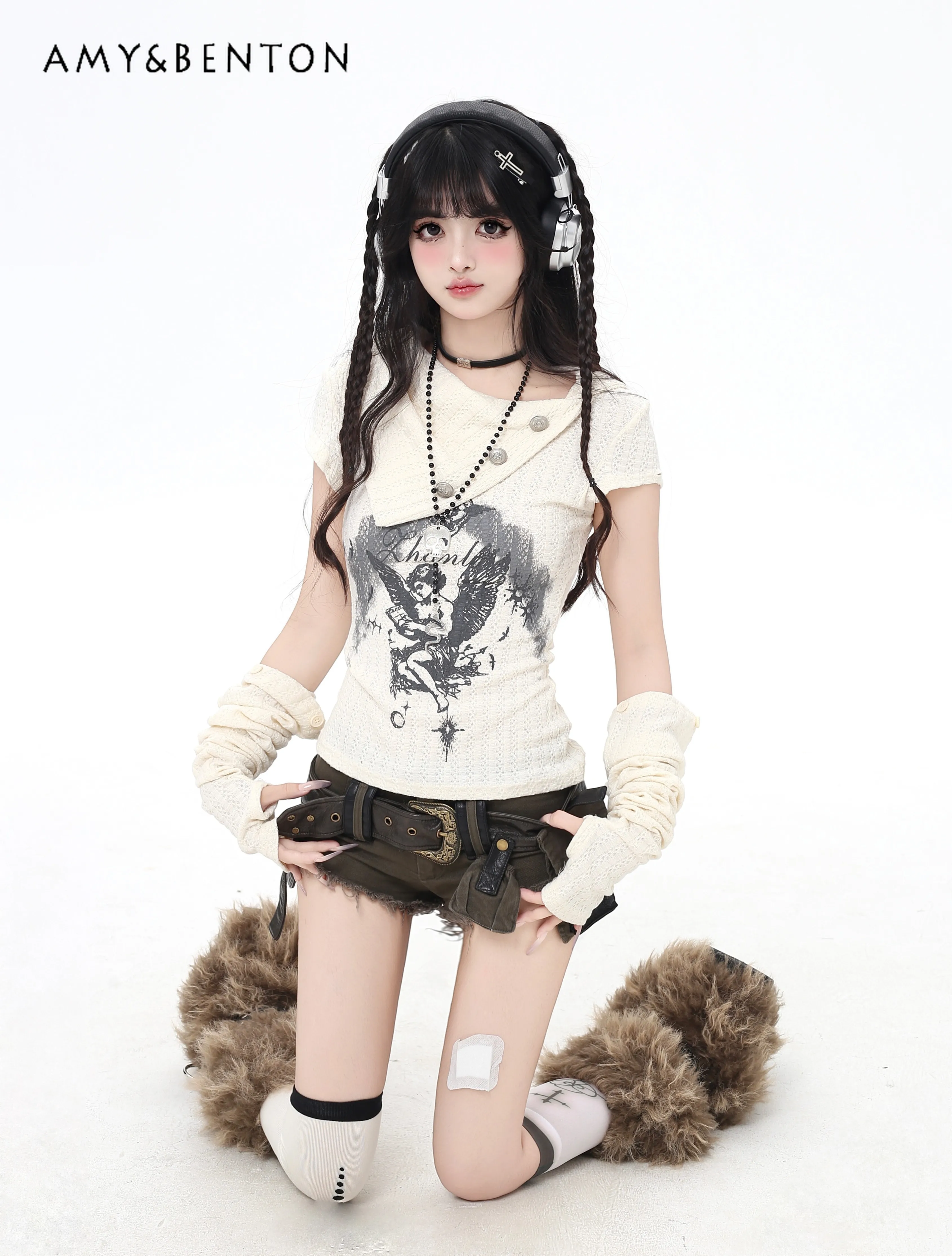 American Retro Spice Girl Leather Belt Do Old Washed Jeans Summer New Punk Style Subculture Y2K Shorts Women Goth Womens Shorts
