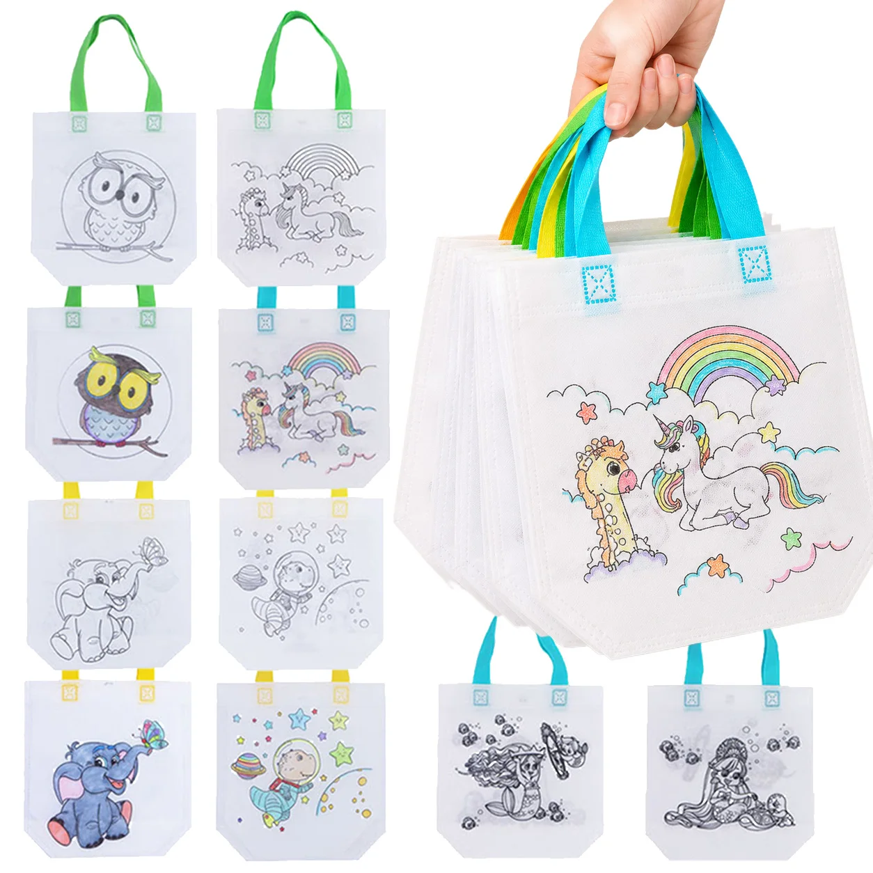 Art Line Drawing Coloring Tote Bag DIY Hand Painting Non-woven Handbag Reusable Eco Friendly Bag For Handmade Creation TMZ