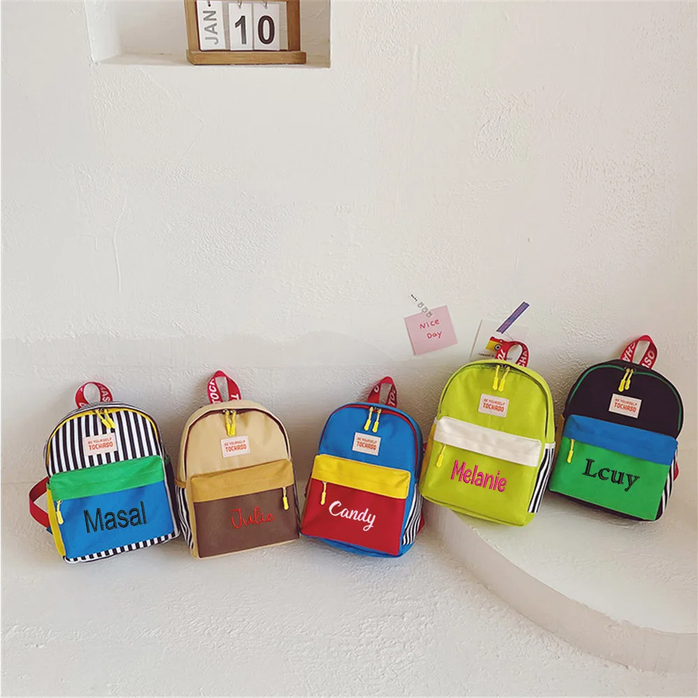 

New Color Children's Backpack Custom Name New Baby Backpack Contrast Color Kids Casual Light Children's Backpack Supplies