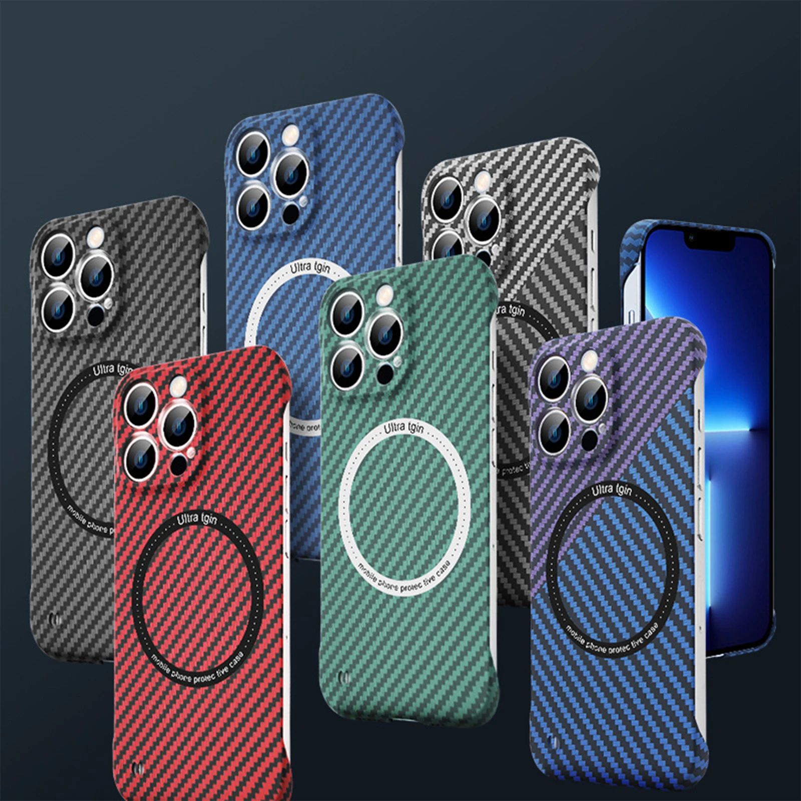 

Carbon Fiber Magnetic Phone Case for iPhone 14 Pro Max Plus 5G for Magsafe Cover Hard PC Case Slim Shockproof Phone Case