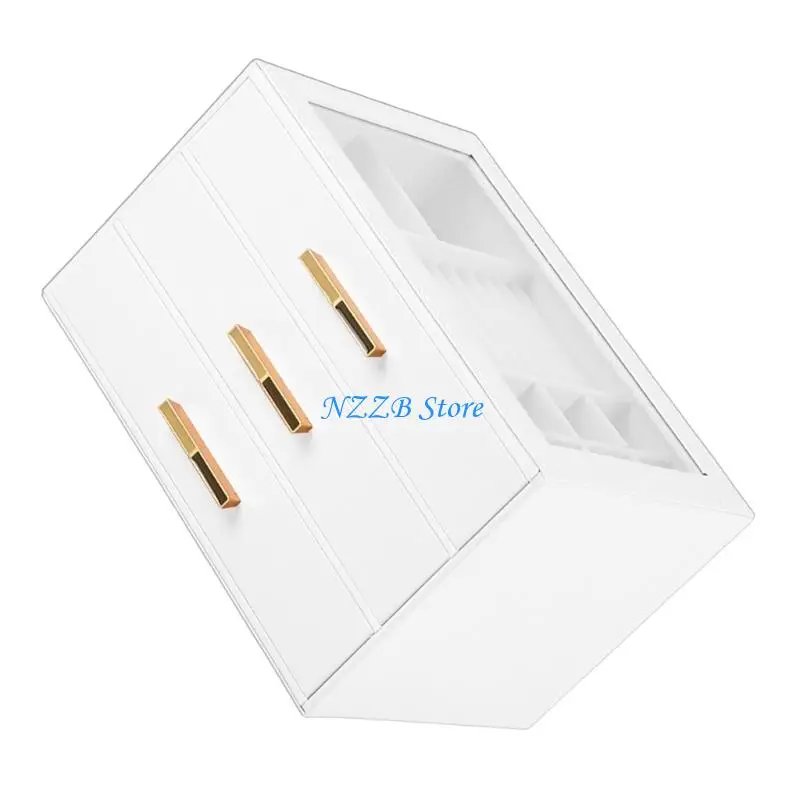 T21F Hộp đựng trang sức thời trang Da PU Hoàn thiện 3 hệ thống ngăn kéo Top