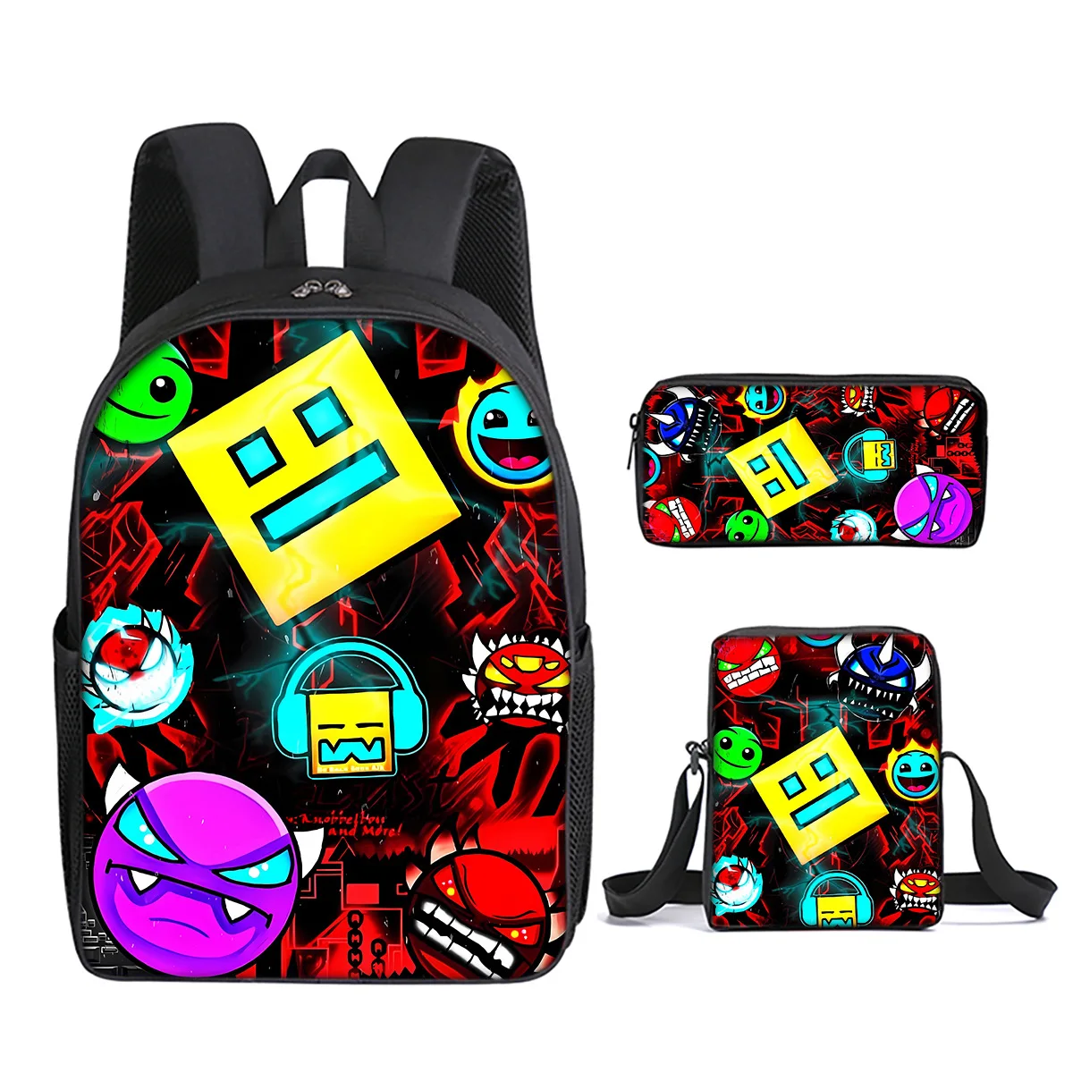 Cartoon Youthful Funny Geometry Dash 3D Print 3pcs/Set Student Travel bags Laptop Daypack Backpack Shoulder Bag Pencil Case