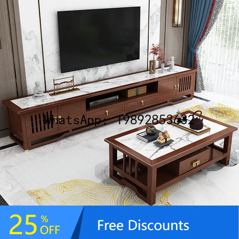 

XL Solid Wood Rock Slab Coffee Table TV Cabinet Chinese Style Zen Light Luxury Combination Living Room Furniture Wall Cabinet