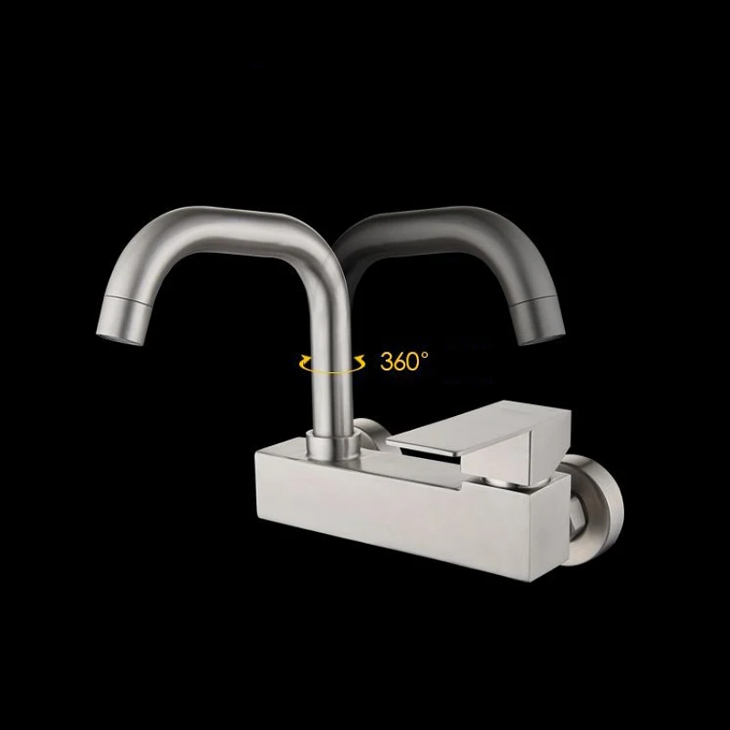 Stainless Steel Kitchen Faucet Universal Rotary Faucet Wall-Mounted Hot Cold Water Mixer Mop Pool Laundry Pool Basin Sink Taps