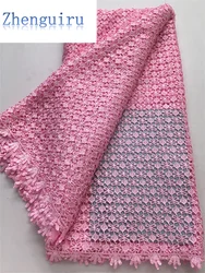 Zhenguiru Pink African Guipure Cord Lace Fabric 5Yard Nigerian Lace Fabric 2025 High Quality Water Soluble Dress for Women A4081