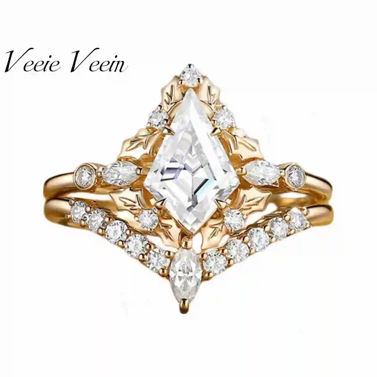 Veeie Veein Jewelry 1 Carat Kite Shaped Special Shaped Mozanite Ring Women S Light Luxury Niche S925 Sterling Silver Stacked