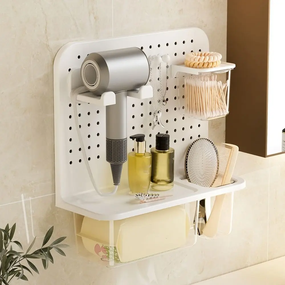 

Пластиковая стойка для фена, настенная, большой емкости, держатель для салфеток, дырокол, экономия места, полка для доски с отверстиями, кухня