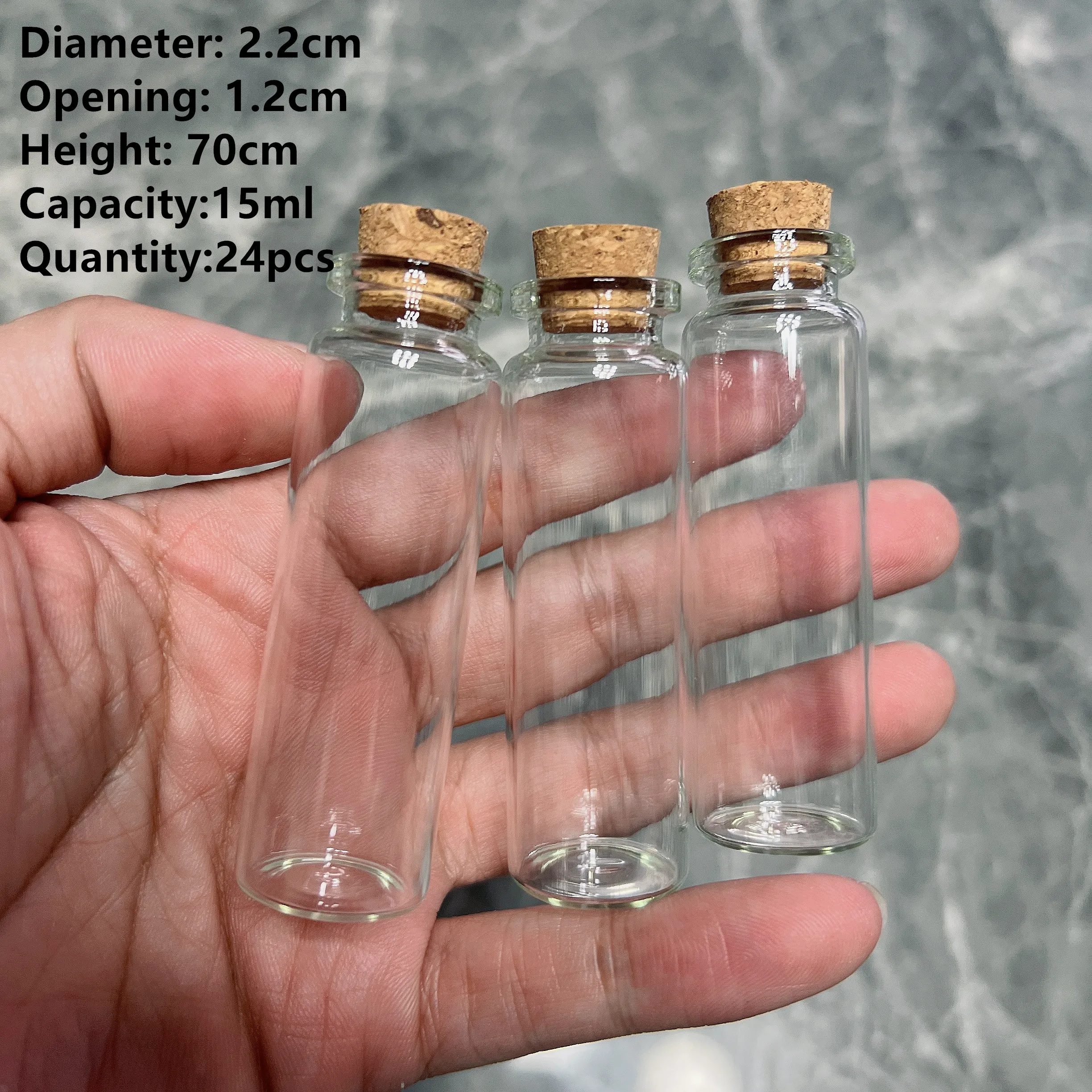 

24 Pcs Mini Glass Bottles 12*22*70mm Transparent Wishing Cork Stopper Wishing Bottle Jars DIY Container Wedding Decor