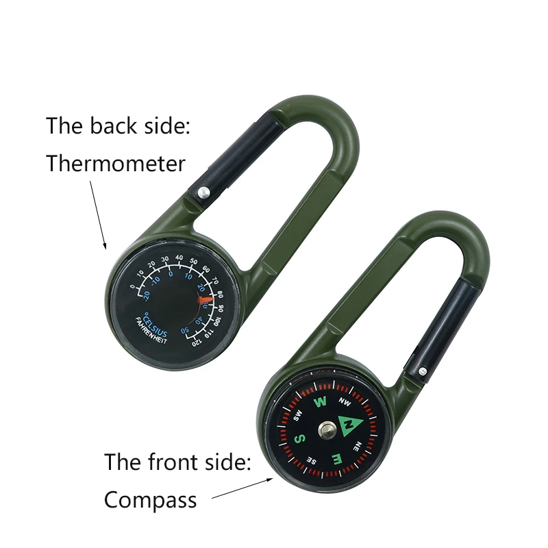 Double-sided mountaineering buckle compass with thermometer Zinc alloy material for outdoor use