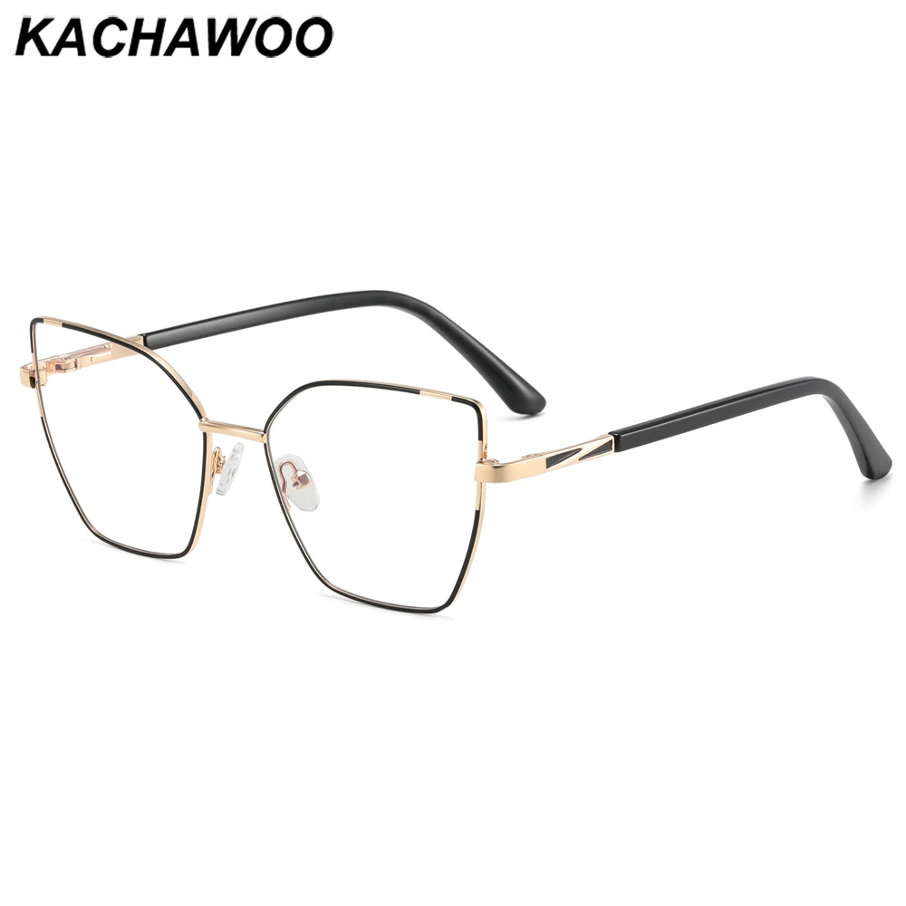 

Kachawoo women fashion glasses blue light blocking metal cat eye glasses frame female trendy European style spring hinge black
