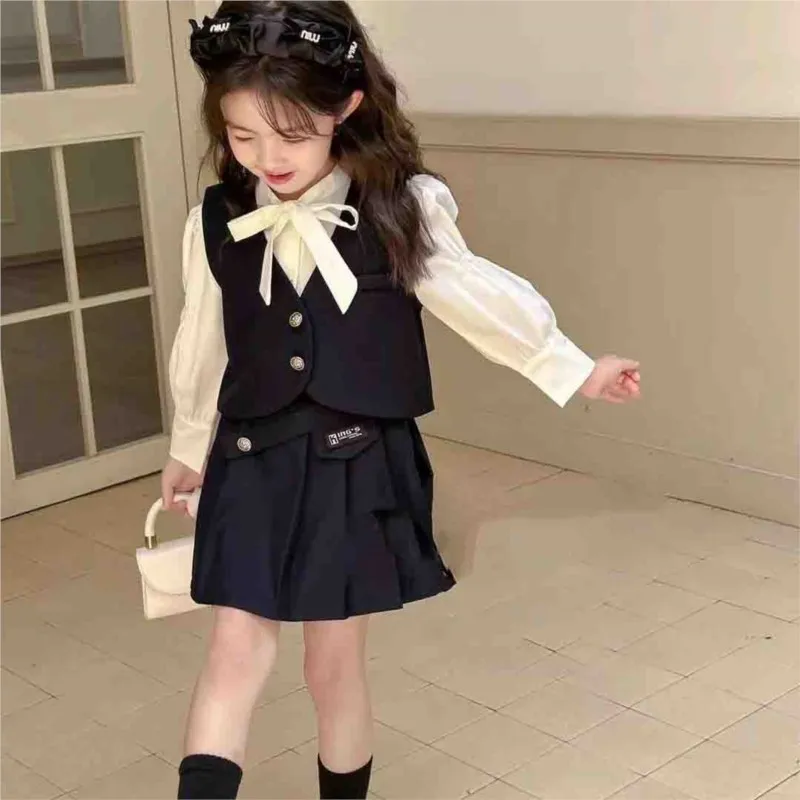2025 New Girls' Clothing Set Children's JK Uniform College Kids' Folding Skirt Spring/Autumn Girls' Clothing 3-Piece SetLH730