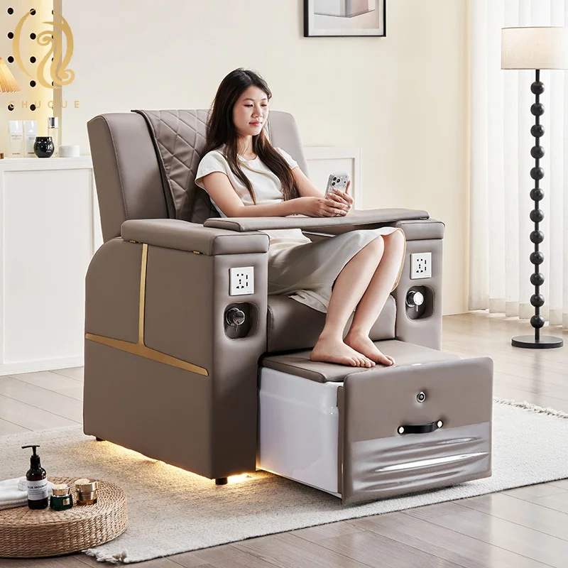 Luxury Nail Salon Pedicure Chair with Foot Spa Whirlpool Jet System Reclining Seat and Massage Function