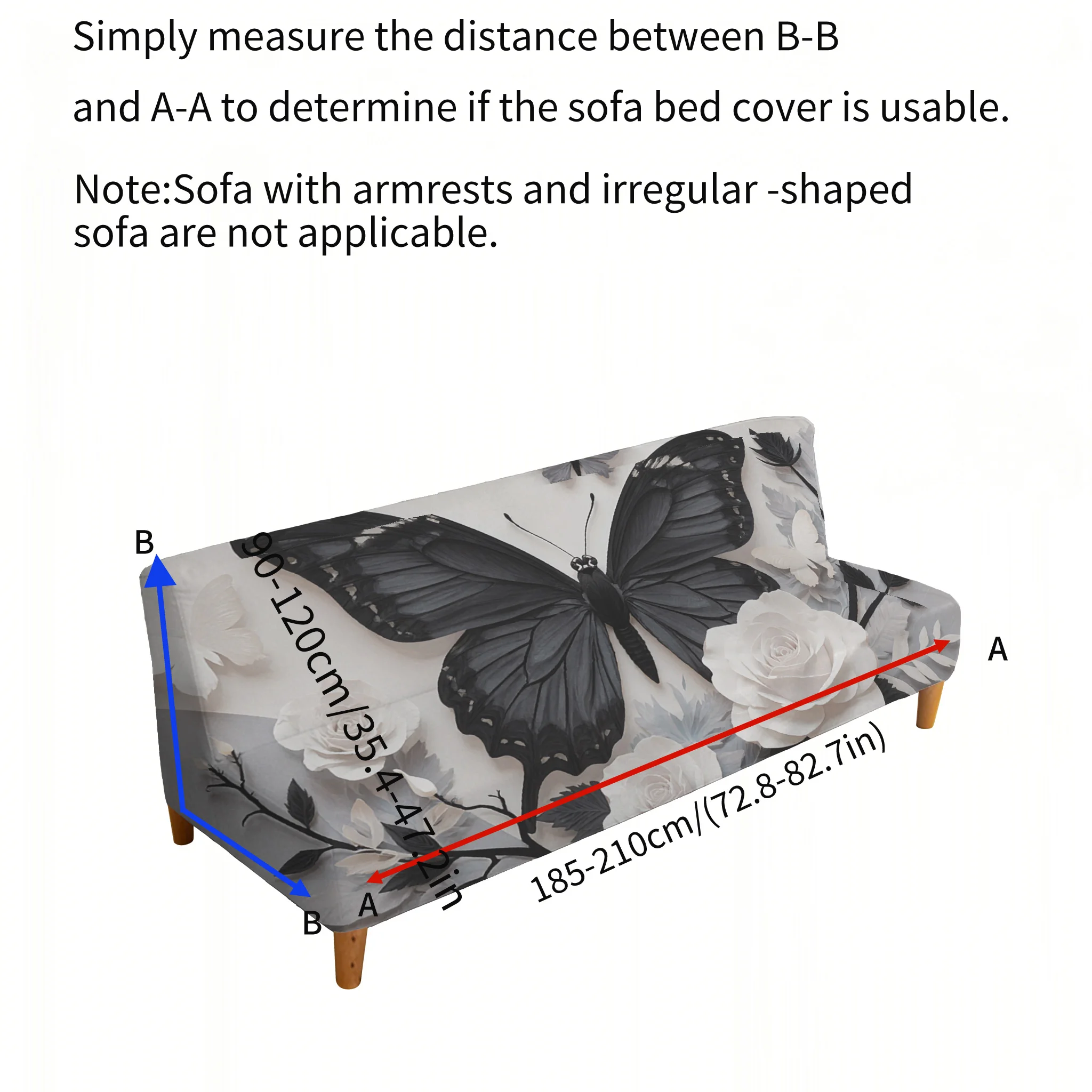 Black butterfly flower print sofa bed cover, living room sofa bed cover, dustproof machine washable sofa bed cover